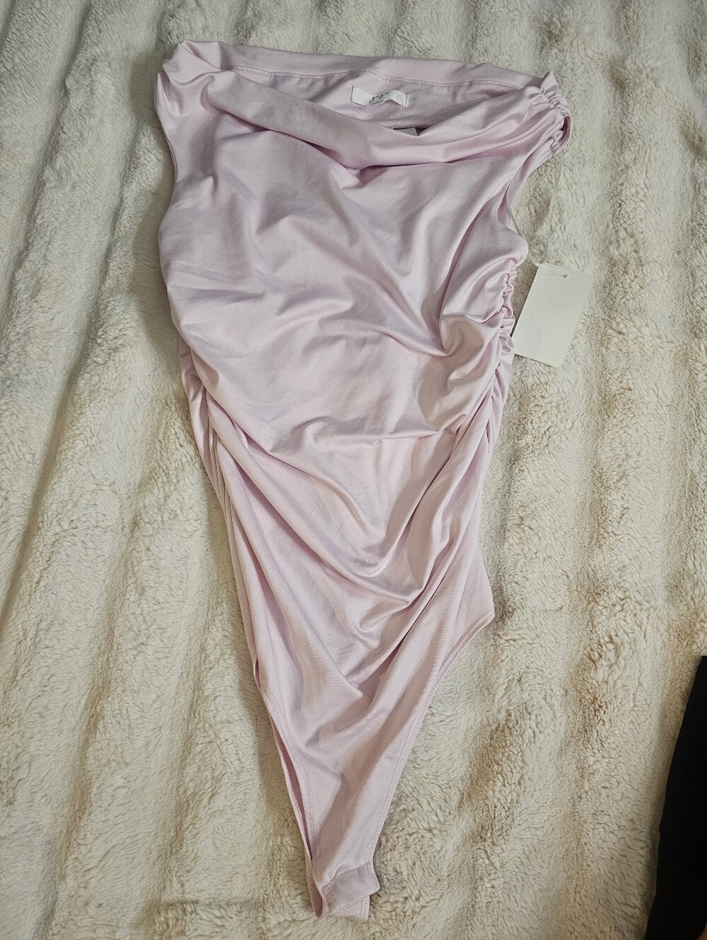 Light Pink Asymmetrical Ruched One-Shoulder Bodysuit